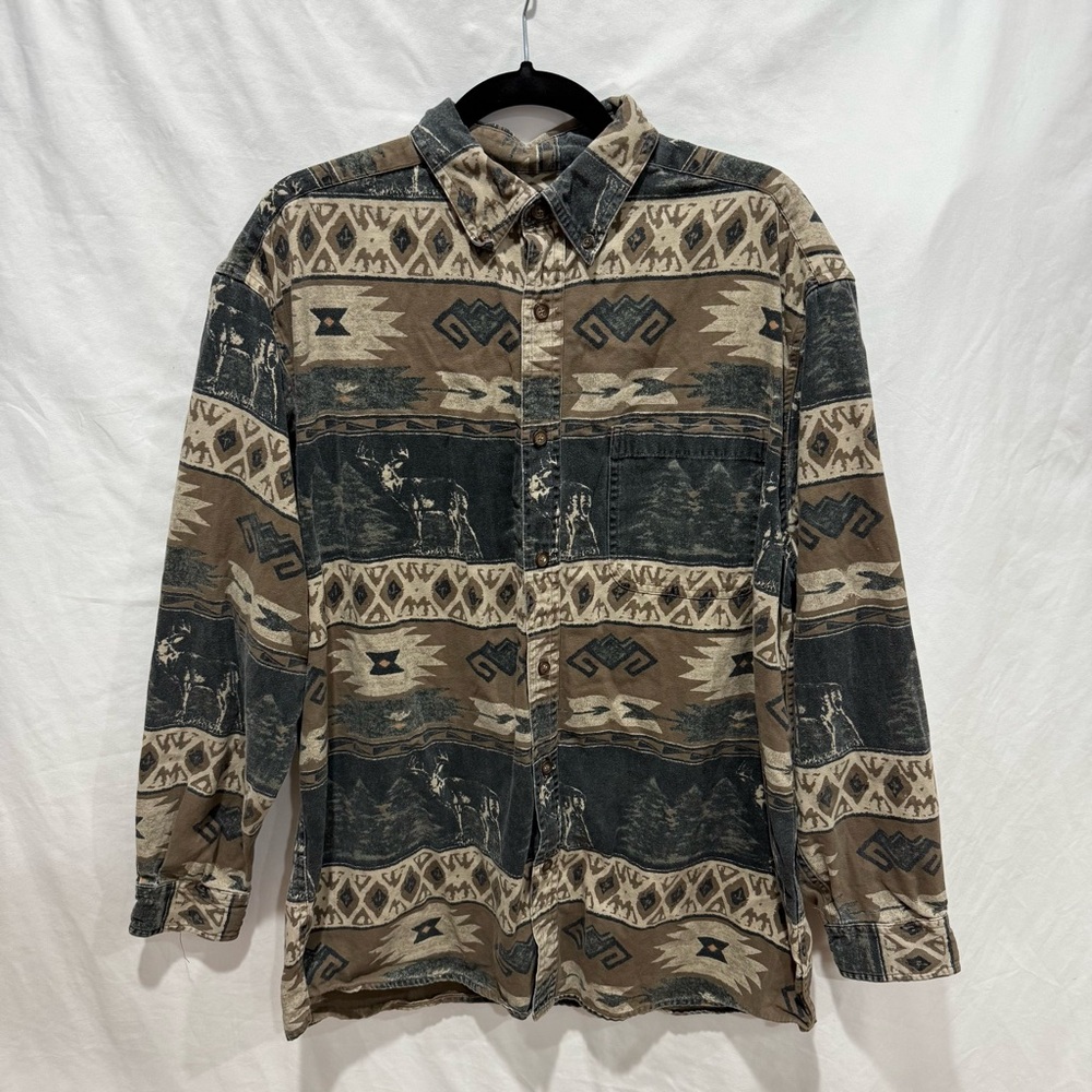 Woods & Water Large Button‎ Down Shirt Southwestern Deer Woods Outdoor Camping